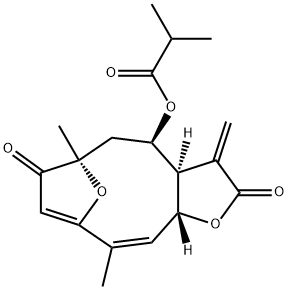 2-Methylpropionic acid [(3aR,4R,6R,11aR)-2,3,3a,4,5,6,7,11a-octahydro-6,10-dimethyl-3-methylene-2,7-dioxo-6,9-epoxycyclodeca[b]furan-4-yl] ester 结构式