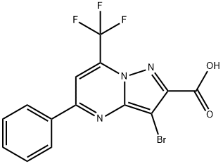 3-溴-5-苯基-7-三氟甲基-吡唑[1,5-A]嘧啶-2-羧酸 结构式