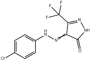 (Z)-4-(2-(4-CHLOROPHENYL)HYDRAZONO)-3-(TRIFLUOROMETHYL)-1H-PYRAZOL-5(4H)-ONE 结构式