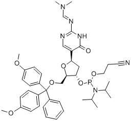 N'-[5-[5-O-[二(4-甲氧基苯基)苯基甲基]-3-O-[[二异丙基氨基](2-氰基乙氧基)膦基]-2-脱氧-BETA-D-赤式-呋喃戊糖基]-1,4-二氢-4-氧代-2-嘧啶基]-N,N-二甲基甲脒 结构式