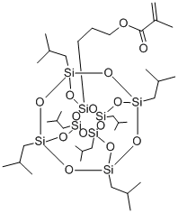3-(3,5,7,9,11,13,15-七异丁基五环[9.5.13,9.15,15.17,13]八硅氧烷-1-基)丙基甲基丙烯酸酯 结构式