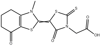 4-oxo-5-(4,5,6,7-tetrahydro-3-methyl-7-oxobenzothiazol-2(3H)-ylidene)-2-thioxothiazolidin-3-acetic acid 结构式