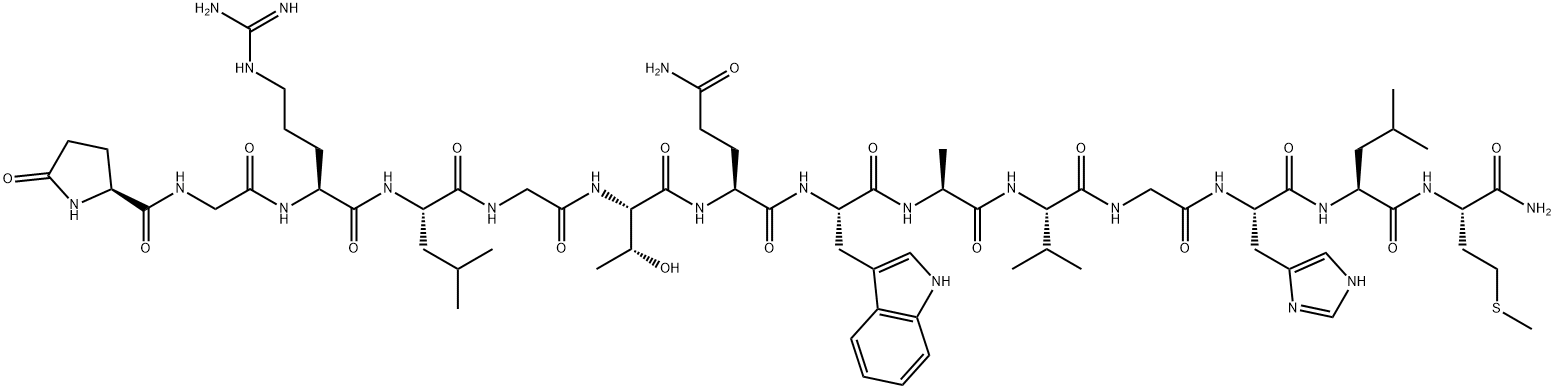 GLP-GLY-ARG-LEU-GLY-THR-GLN-TRP-ALA-VAL-GLY-HIS-LEU-MET-NH2: GLP-GRLGTQWAVGHLM-NH2 结构式