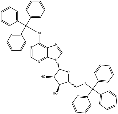 (2R,3R,4S,5R)-2-(6-(三苯甲基氨基)-9H-嘌呤-9-基)-5-((三苯甲基氧代)甲基)四氢呋喃-3,4-二醇 结构式