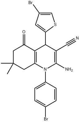 2-amino-1-(4-bromophenyl)-4-(4-bromo-2-thienyl)-7,7-dimethyl-5-oxo-1,4,5,6,7,8-hexahydro-3-quinolinecarbonitrile 结构式