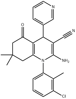 2-amino-1-(3-chloro-2-methylphenyl)-7,7-dimethyl-5-oxo-4-(3-pyridinyl)-1,4,5,6,7,8-hexahydro-3-quinolinecarbonitrile 结构式