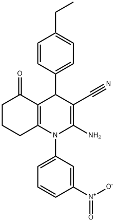 2-amino-4-(4-ethylphenyl)-1-{3-nitrophenyl}-5-oxo-1,4,5,6,7,8-hexahydro-3-quinolinecarbonitrile 结构式