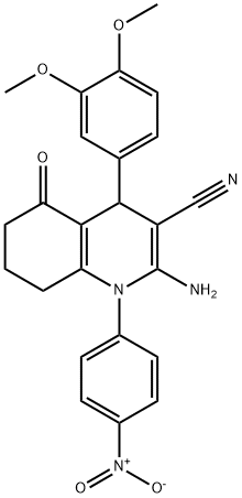 2-amino-4-(3,4-dimethoxyphenyl)-1-{4-nitrophenyl}-5-oxo-1,4,5,6,7,8-hexahydro-3-quinolinecarbonitrile 结构式