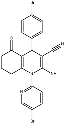 2-amino-4-(4-bromophenyl)-1-(5-bromo-2-pyridinyl)-5-oxo-1,4,5,6,7,8-hexahydro-3-quinolinecarbonitrile 结构式