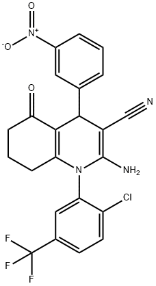 2-amino-1-[2-chloro-5-(trifluoromethyl)phenyl]-4-{3-nitrophenyl}-5-oxo-1,4,5,6,7,8-hexahydro-3-quinolinecarbonitrile 结构式