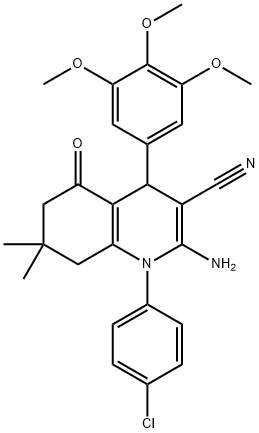 2-amino-1-(4-chlorophenyl)-7,7-dimethyl-5-oxo-4-(3,4,5-trimethoxyphenyl)-1,4,5,6,7,8-hexahydro-3-quinolinecarbonitrile 结构式