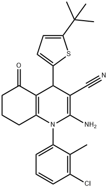 2-amino-4-(5-tert-butyl-2-thienyl)-1-(3-chloro-2-methylphenyl)-5-oxo-1,4,5,6,7,8-hexahydro-3-quinolinecarbonitrile 结构式