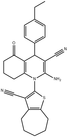 2-amino-1-(3-cyano-5,6,7,8-tetrahydro-4H-cyclohepta[b]thien-2-yl)-4-(4-ethylphenyl)-5-oxo-1,4,5,6,7,8-hexahydro-3-quinolinecarbonitrile 结构式