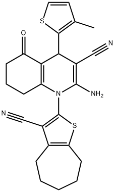 2-amino-1-(3-cyano-5,6,7,8-tetrahydro-4H-cyclohepta[b]thien-2-yl)-4-(3-methyl-2-thienyl)-5-oxo-1,4,5,6,7,8-hexahydro-3-quinolinecarbonitrile 结构式