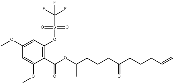 rac 2,4-Dimethoxy-6-[[(trifluoromethyl)sulfonyl]oxy]benzoic Acid 1-Methyl-5-oxo-9-decen-1-yl Ester
 结构式