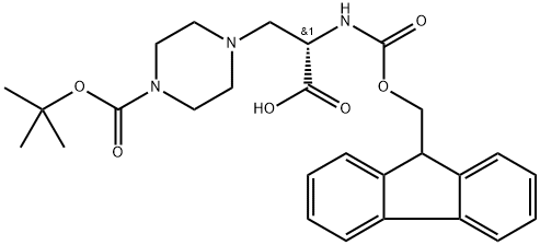 (S)-4-[2-羧基-2-(9H-芴-9-甲氧基羰基氨基)-乙基]-哌嗪-1-羧酸叔丁酯 结构式
