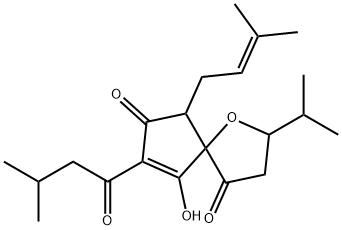 9-Hydroxy-2-isopropyl-8-isovaleryl-6-(3-methyl-2-butenyl)-1-oxaspiro[4.4]non-8-ene-4,7-dione 结构式