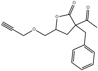 3-Acetyl-3-benzyl-4,5-dihydro-5-(2-propynyloxymethyl)-2(3H)-furanone 结构式