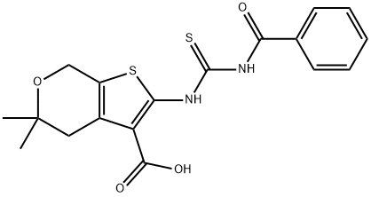 2-[[(苯甲酰基氨基)硫代甲酰]氨基]-4,7-二氢-5,5-二甲基-5H-噻吩并[2,3-C]吡喃-3-羧酸 结构式