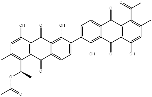 5-[(R)-1-Acetoxyethyl]-5'-acetyl-6,6'-dimethyl-1,1',8,8'-tetrahydroxy-2,2'-bianthraquinone 结构式