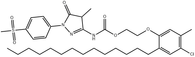 2-(4-chloro-5-methyl-2-tetradecylphenoxy)ethyl [4,5-dihydro-4-methyl-1-[4-(methylsulphonyl)phenyl]-5-oxo-1H-pyrazol-3-yl]carbamate 结构式