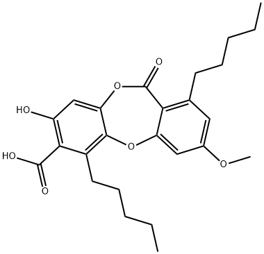 8-Hydroxy-3-methoxy-11-oxo-1,6-dipentyl-11H-dibenzo[b,e][1,4]dioxepin-7-carboxylic acid 结构式
