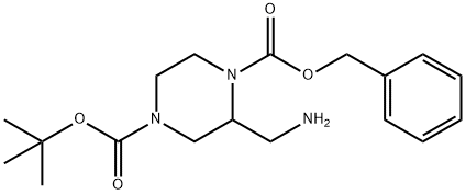 1-(苄氧羰基)-2-(氨基甲基)-4-(叔丁氧羰基)哌嗪 结构式