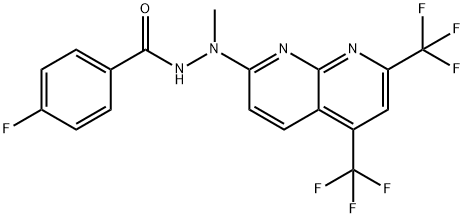 Benzoic acid, 4-fluoro-, 2-[5,7-bis(trifluoromethyl)-1,8-naphthyridin-2-yl]-2-methylhydrazide (9CI) 结构式