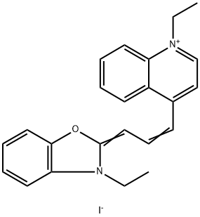 1-ethyl-4-[3-(3-ethyl-3H-benzoxazol-2-ylidene)prop-1-enyl]quinolinium iodide 结构式