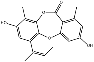 3,8-Dihydroxy-1,9-dimethyl-6-[(Z)-1-methyl-1-propenyl]-11H-dibenzo[b,e][1,4]dioxepin-11-one 结构式