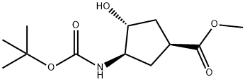 (1R,2R,4S)-N-BOC-1-氨基-2-羟基环戊烷-4-甲酸甲酯 结构式