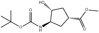 (1R,2R,4R)-N-BOC-1-氨基-2-羟基环戊烷-4-甲酸甲酯 结构式