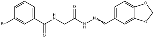N-{2-[2-(1,3-benzodioxol-5-ylmethylene)hydrazino]-2-oxoethyl}-3-bromobenzamide 结构式