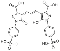 4-[3-[3-carboxy-5-hydroxy-1-(4-sulphophenyl)-1H-pyrazol-4-yl]allylidene]-4,5-dihydro-5-oxo-1-(4-sulphophenyl)-1H-pyrazole-3-carboxylic acid 结构式