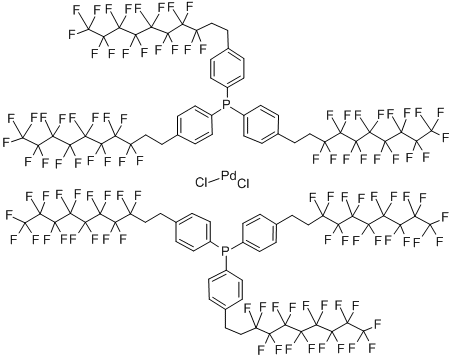 双[三(4-(3,3,4,4,5,5,6,6,7,7,8,8,9,9,10,10,10-十七氟癸基)苯基)膦]二氯化钯(II) 结构式