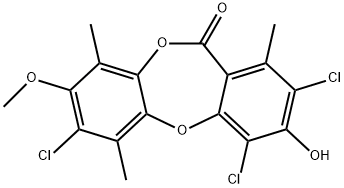 2,4,7-Trichloro-3-hydroxy-8-methoxy-1,6,9-trimethyl-11H-dibenzo[b,e][1,4]dioxepin-11-one 结构式