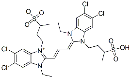 2-[3-[5,6-Dichloro-1-ethyl-3-(3-sulfobutyl)-1H-benzimidazole-2(3H)-ylidene]-1-propenyl]-5,6-dichloro-1-ethyl-3-(3-sulfonatobutyl)-1H-benzimidazole-3-ium 结构式