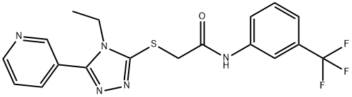 2-{[4-ethyl-5-(3-pyridinyl)-4H-1,2,4-triazol-3-yl]sulfanyl}-N-[3-(trifluoromethyl)phenyl]acetamide 结构式