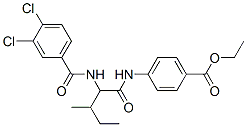 Benzoic acid, 4-[[2-[(3,4-dichlorobenzoyl)amino]-3-methyl-1-oxopentyl]amino]-, ethyl ester (9CI) 结构式