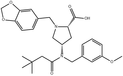 (4S)-1-(1,3-Benzodioxol-5-ylMethyl)-4-[(3,3-diMethyl-1-oxobutyl)[(3-Methoxyphenyl)Methyl]aMino]-L-proline 结构式