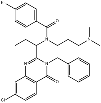N-[1-(3-Benzyl-7-chloro-4-oxo-3,4-dihydro-quinazolin-2-yl)-propyl]-4-bromo-N-(3-dimethylamino-propyl)-benzamide 结构式
