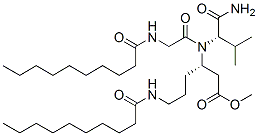 N-[N-(1-Oxodecyl)glycyl]-N-[(S)-1-(2-methoxy-2-oxoethyl)-4-[(1-oxodecyl)amino]butyl]-L-valinamide 结构式