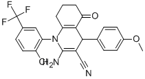 2-amino-1-[2-chloro-5-(trifluoromethyl)phenyl]-4-(4-methoxyphenyl)-5-oxo-1,4,5,6,7,8-hexahydro-3-quinolinecarbonitrile 结构式