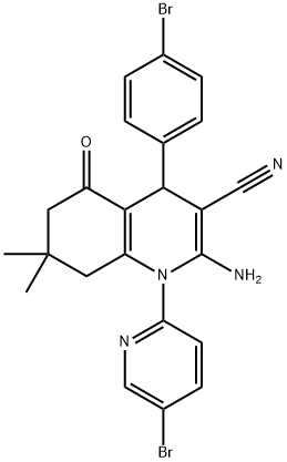 2-amino-4-(4-bromophenyl)-1-(5-bromo-2-pyridinyl)-7,7-dimethyl-5-oxo-1,4,5,6,7,8-hexahydro-3-quinolinecarbonitrile 结构式