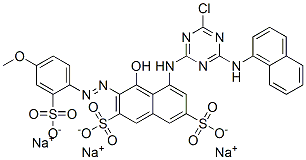 5-[[4-Chloro-6-(1-naphthalenylamino)-1,3,5-triazin-2-yl]amino]-4-hydroxy-3-[(4-methoxy-2-sulfophenyl)azo]2,7-naphthalenedisulfonic acid, trisodium salt 结构式