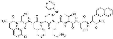 H-P-CHLORO-PHE-D-CYS-Β-(3-PYRIDYALA-D-TRP-N-ME-LYS-THR-CYS-2-NAL-NH TRIFLUOROACETATE SALT (DISULFIDE BOND) 结构式