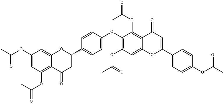 5,7-Diacetoxy-2-[4-[[5,7-diacetoxy-2-(4-acetoxyphenyl)-4-oxo-4H-1-benzopyran-6-yl]oxy]phenyl]-2,3-dihydro-4H-1-benzopyran-4-one 结构式