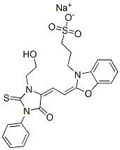 3-[2-[2-[3-(2-羟乙基)-1-苯基-2-硫代乙内酰脲-4-]亚乙基]-3(2H)-苯并恶唑]-1-丙磺酸钠 结构式