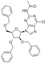 2-ACETAMIDO-9-(2,3,5-TRI-O-BENZYL-BETA-D-ARABINOFURANOSYL)-6-CHLORO-9H-PURINE 结构式