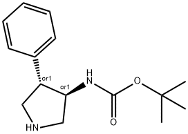 (3S,4R)-4-苯基吡咯烷-3-基氨基甲酸叔丁酯 结构式